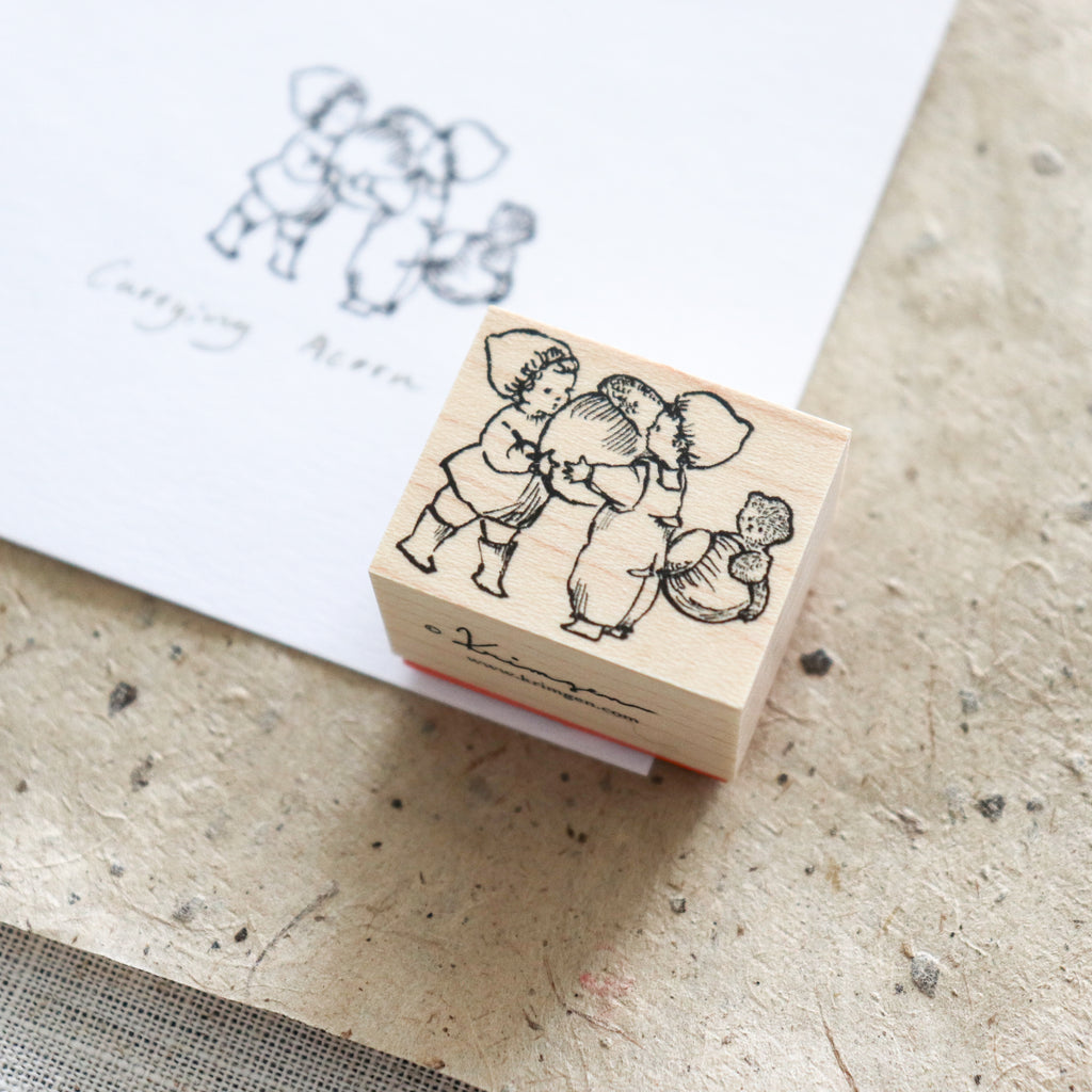 Krimgen -Wood Rubber Stamp - Carrying Acorn