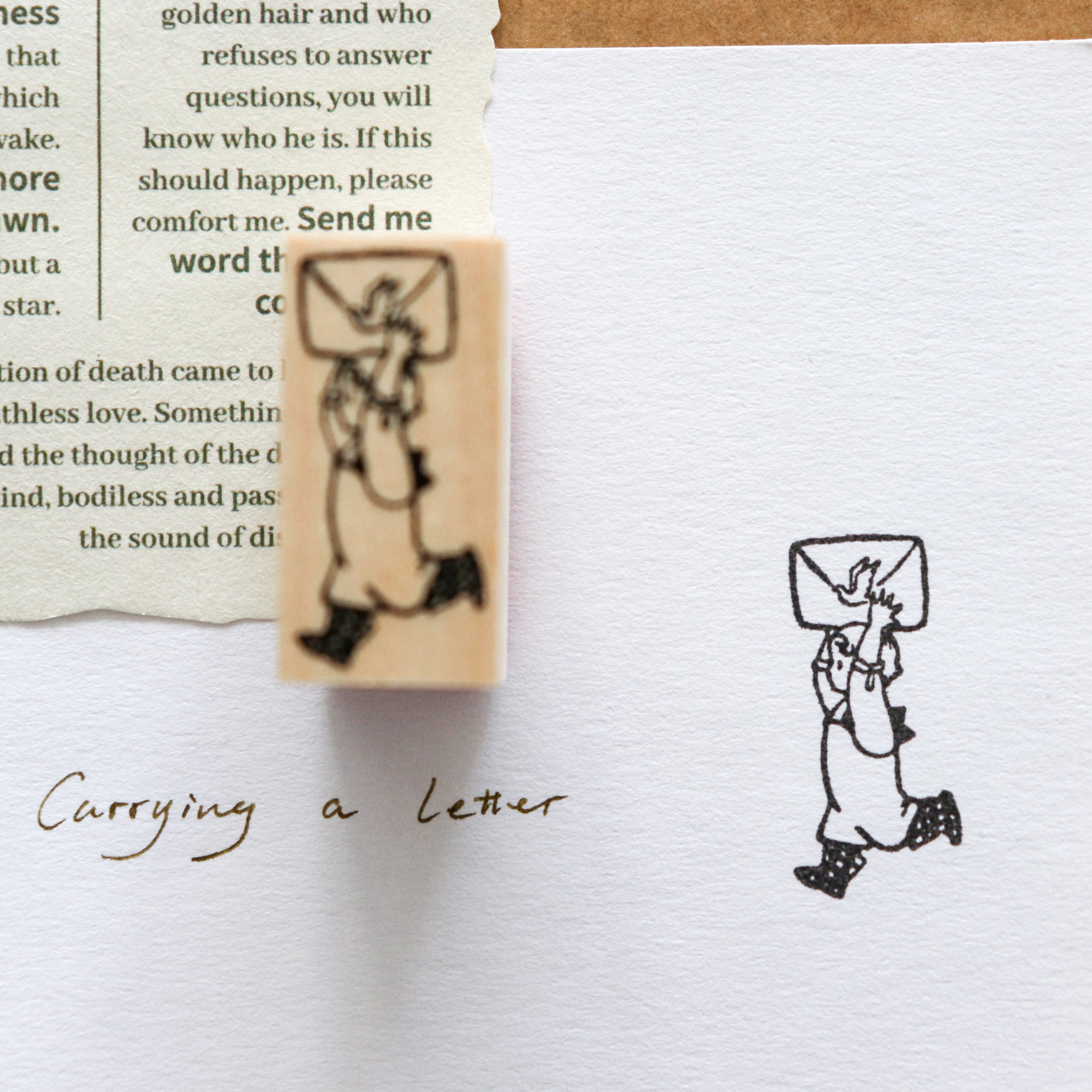 Krimgen -Wood Rubber Stamp - Carrying a Letter
