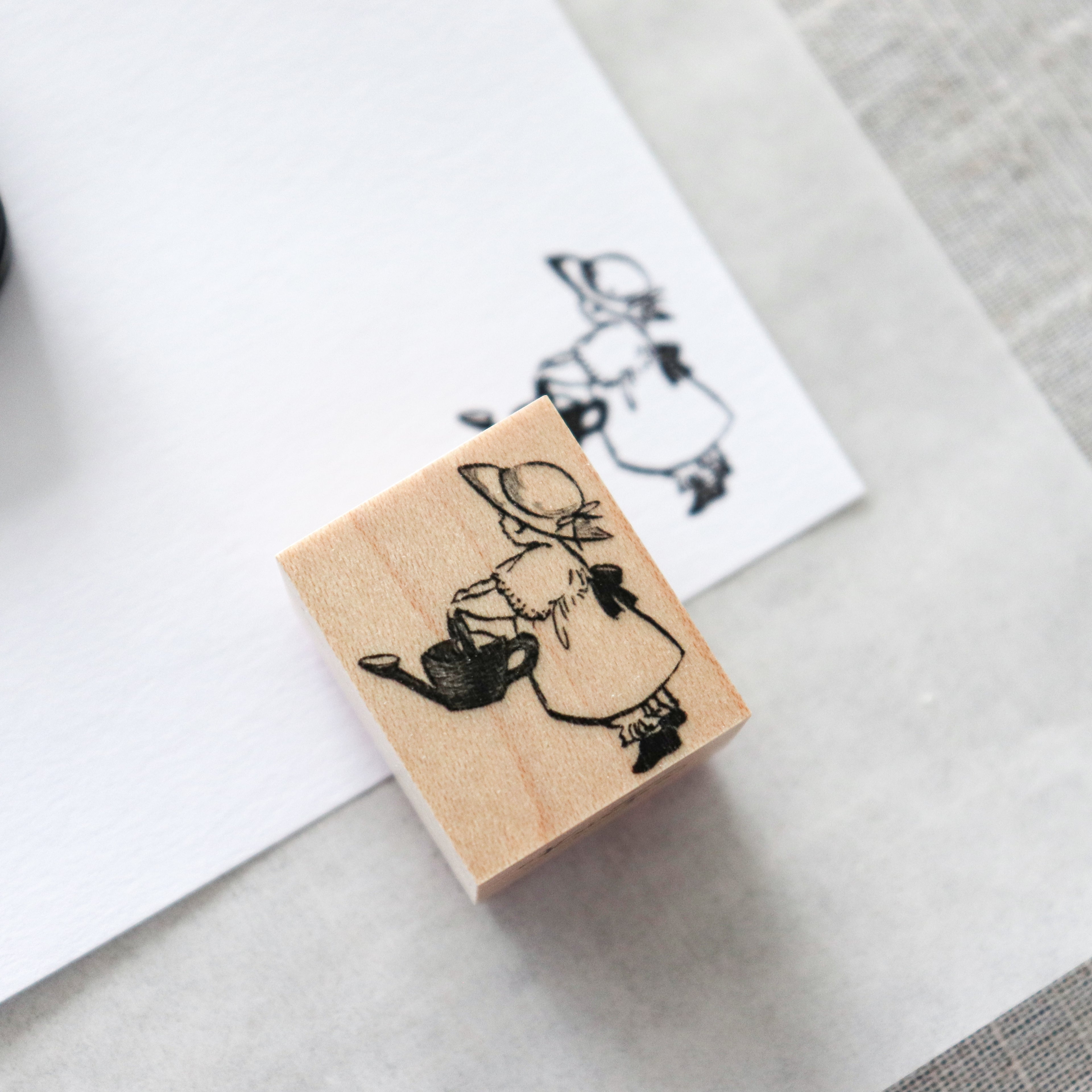 Krimgen -Wood Rubber Stamp - Red Watering Can