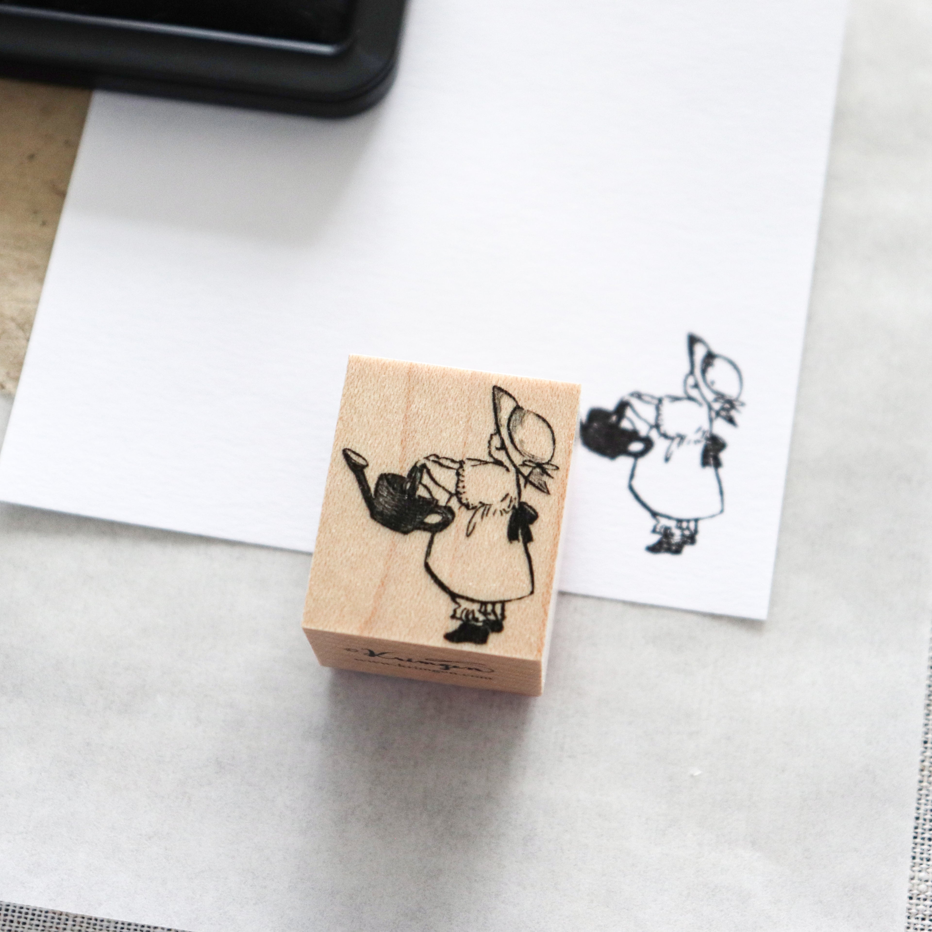 Krimgen -Wood Rubber Stamp - Red Watering Can