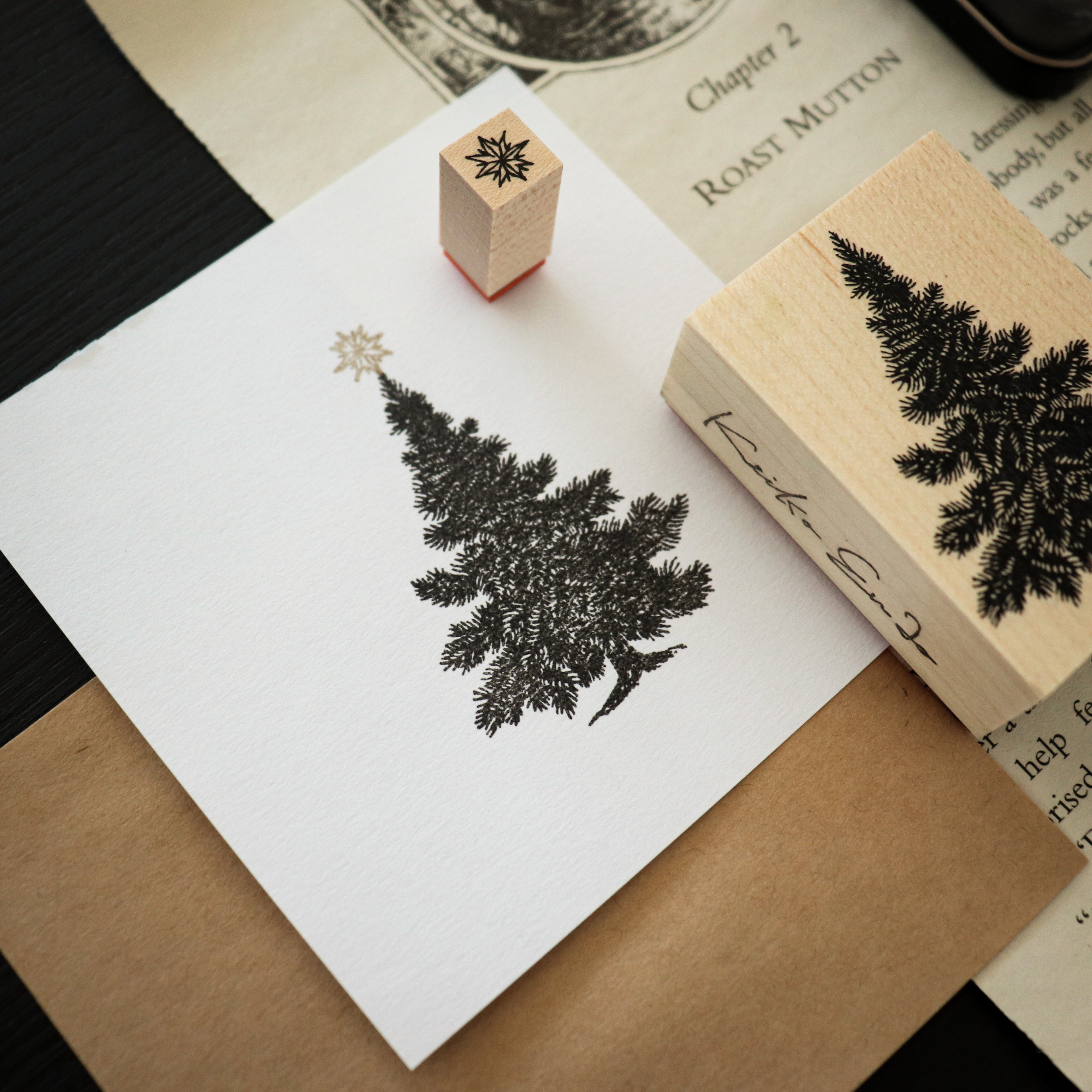 Keiko Endo Wood Stamp- Tree and Stella Stamp Set