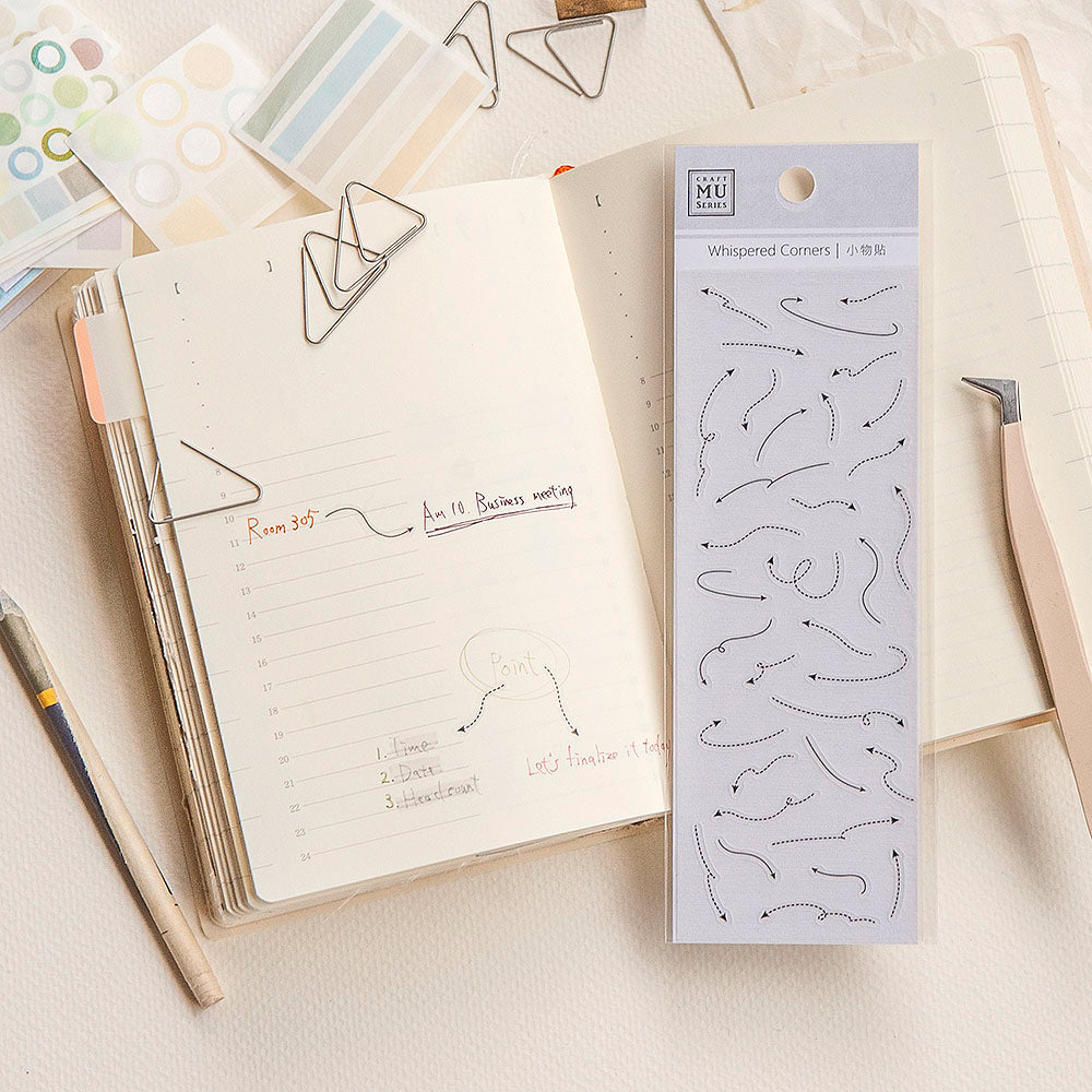 MU Whispered Corners Die-cut Mini Sticker Sheet - Dashed Arrow （04）