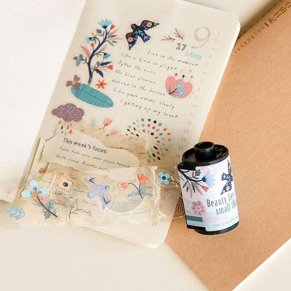 MU Kiss-Cut PET Roll Tape - Feather & Blossom