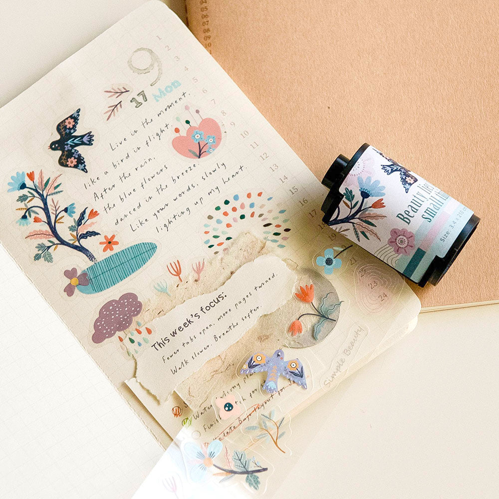 MU Kiss-Cut PET Roll Tape - Feather & Blossom
