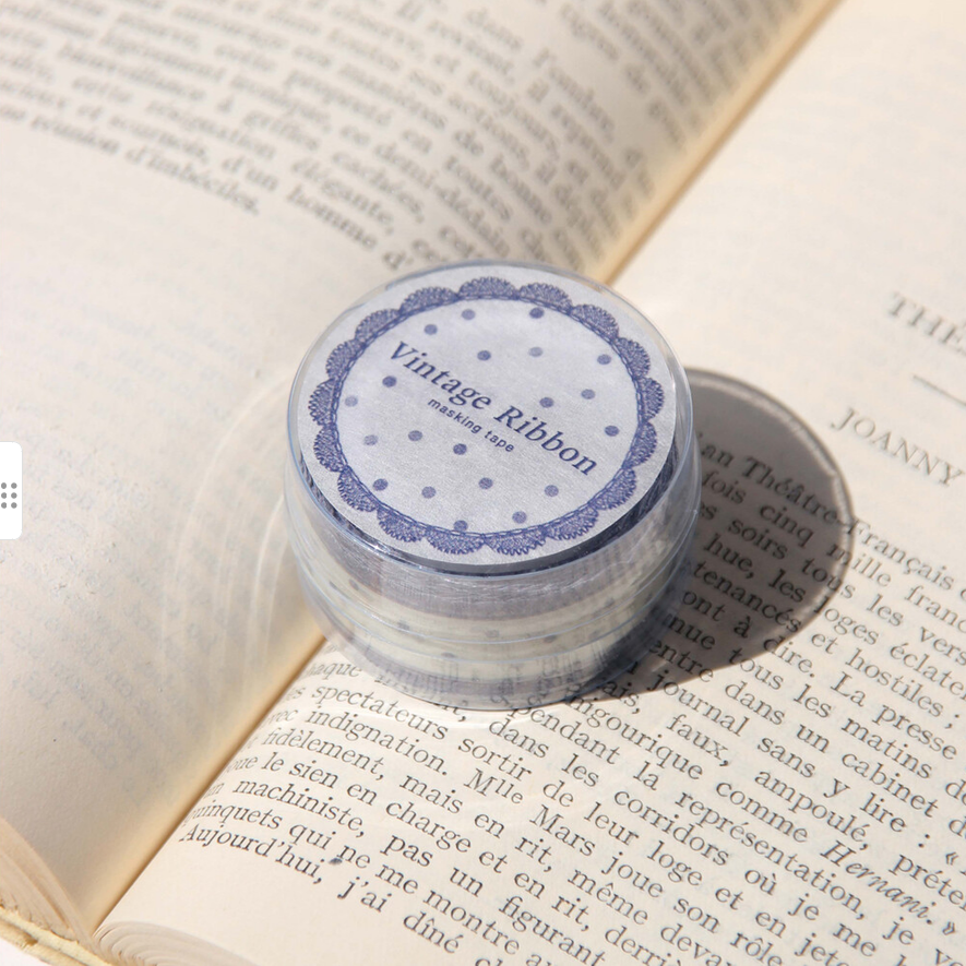 [BOKI] Masking Tape- Vintage Ribbon - Navy Dot