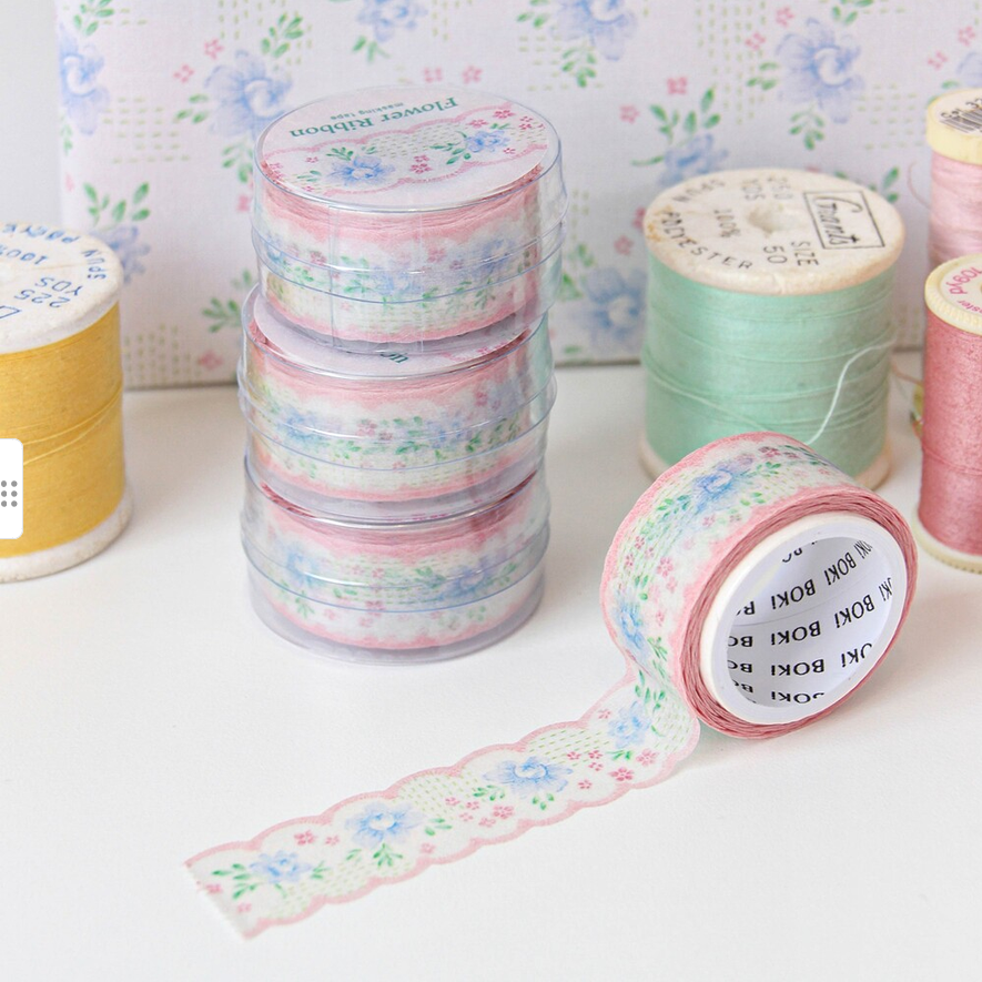 [BOKI] Die-cut Masking Tape- Flower Ribbon - Blue Peony