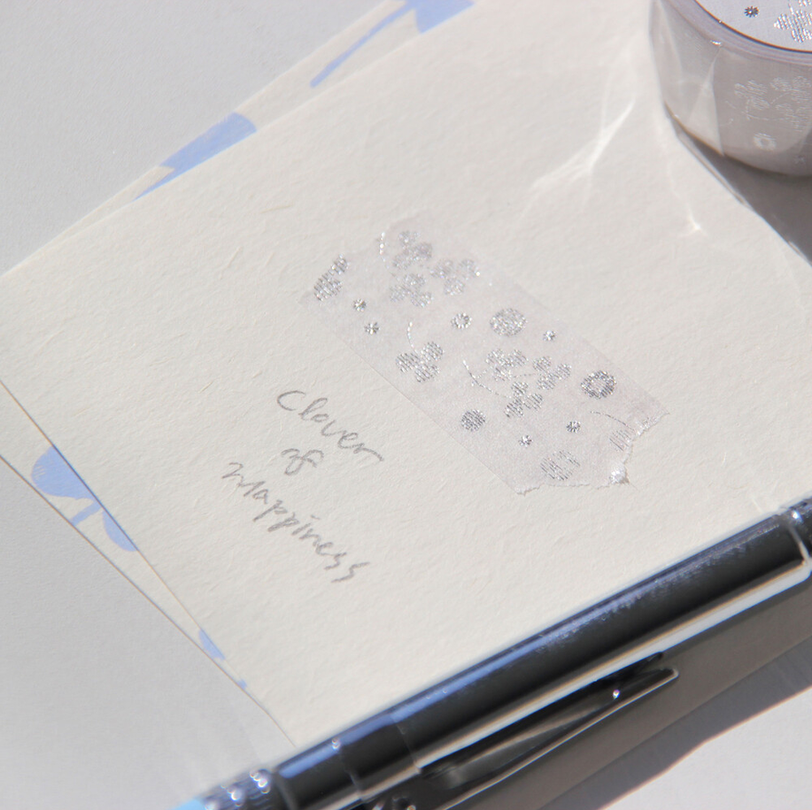 [BOKI]Washi Tape- Jacquard Silver Foil - Clover of Happiness