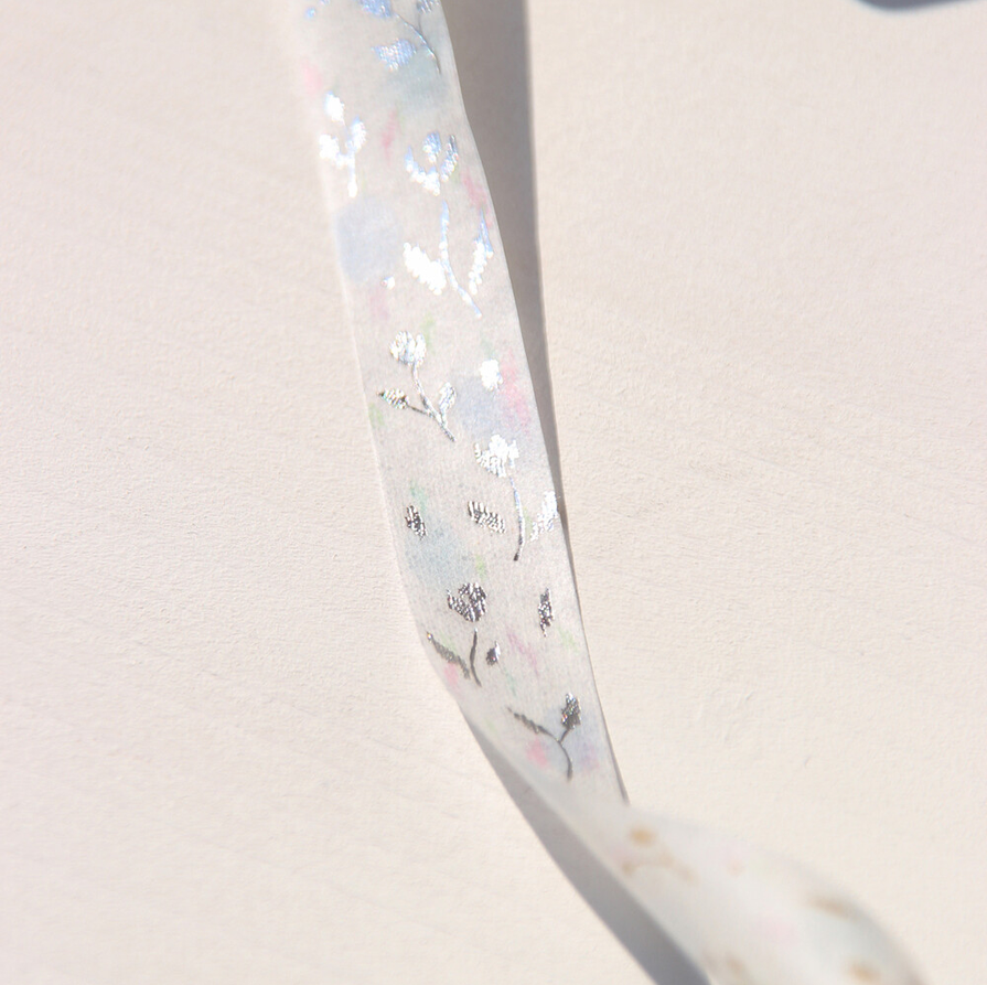 [BOKI]Washi Tape- Angora Sweater Silver Foil - Glint Flora