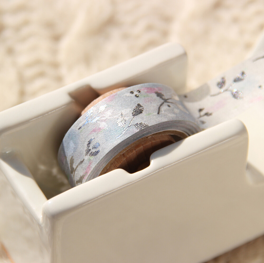 [BOKI]Washi Tape- Angora Sweater Silver Foil - Glint Flora
