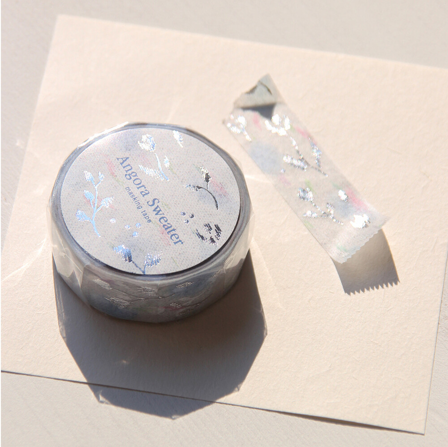[BOKI]Washi Tape- Angora Sweater Silver Foil - Glint Flora