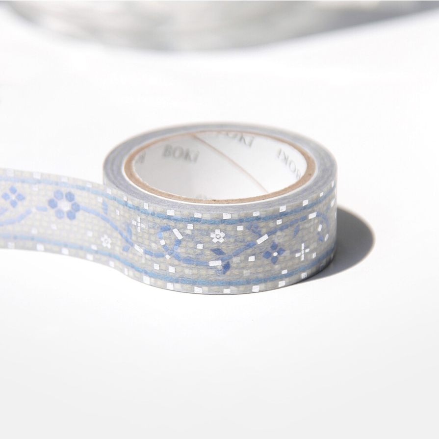 [BOKI]Washi Tape- Moroccan Tiles Silver Foil - Mosaic Desert Fleur