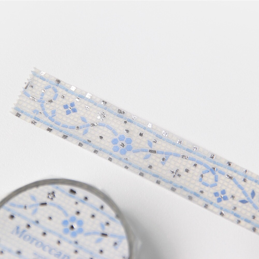 [BOKI]Washi Tape- Moroccan Tiles Silver Foil - Mosaic Desert Fleur