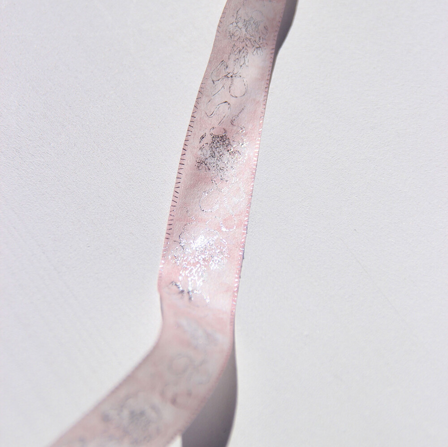 [BOKI]Washi Tape- Satin Ribbon Silver Foil - Blush Basket
