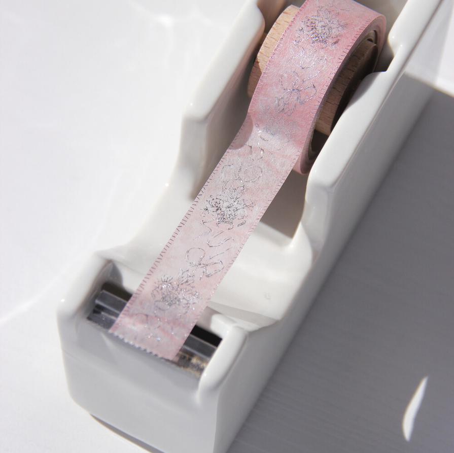 [BOKI]Washi Tape- Satin Ribbon Silver Foil - Blush Basket