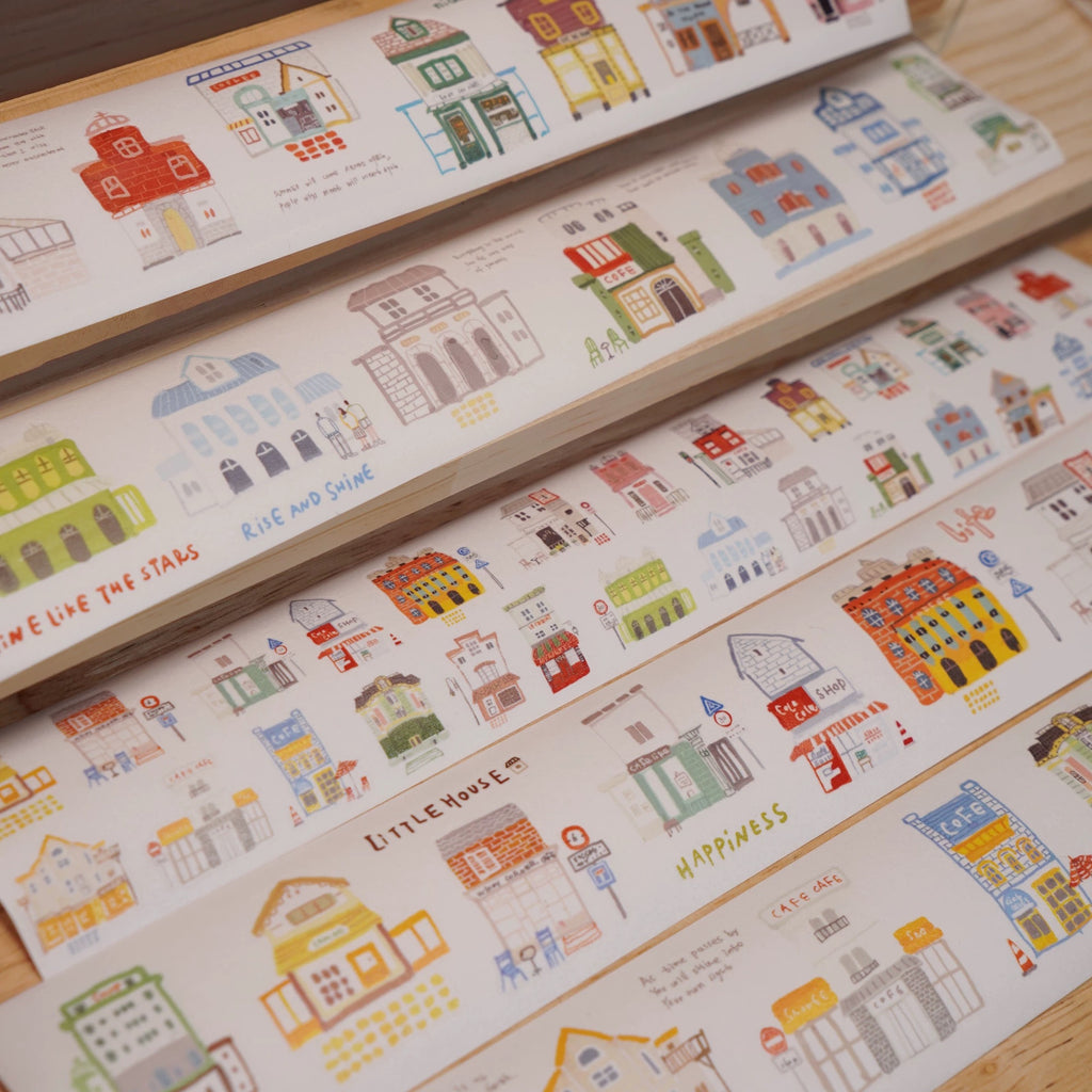 【Wanle Studio】Washi Sticker Roll - Small Town Street Houses