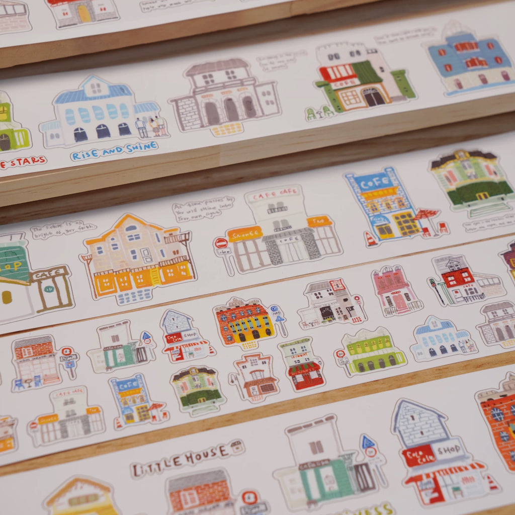 【Wanle Studio】Washi Sticker Roll - Small Town Street Houses