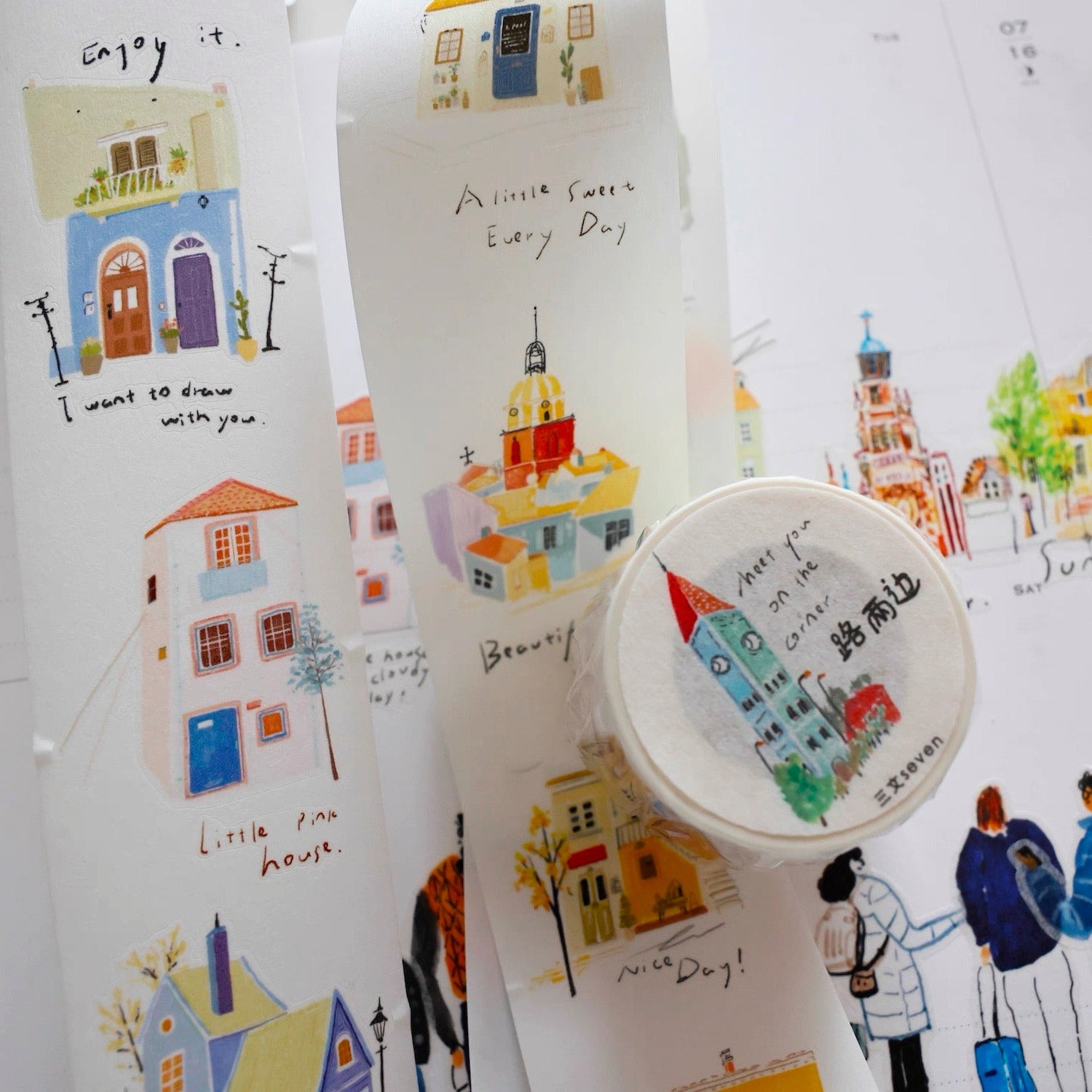 【Sanwen】Washi Sticker Roll - Roadside | Hand-Drawn Pre-Cut Tape