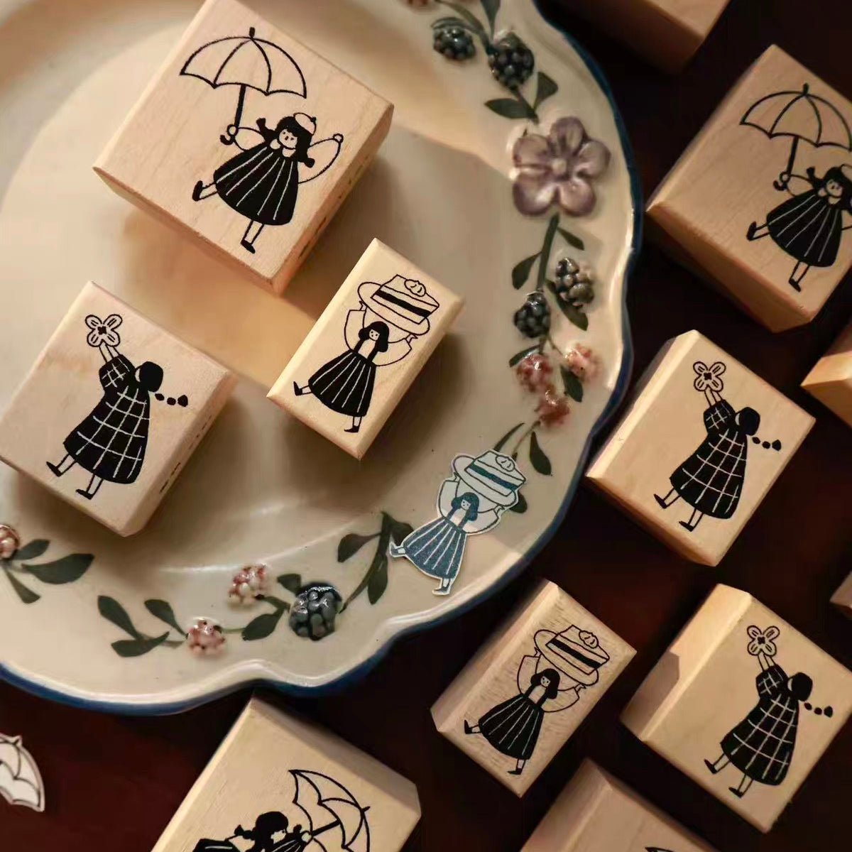 【Yi'er Studio】Wood Rubber Stamp- "Sweet & Simple" Series