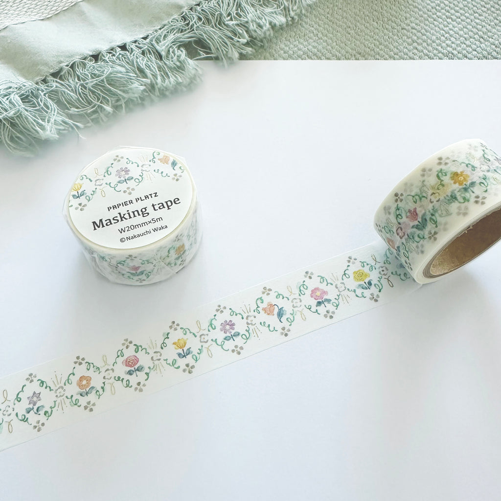 Nakai Wakka Washi Tape- Gold Flake Infused- Flowers Bloom