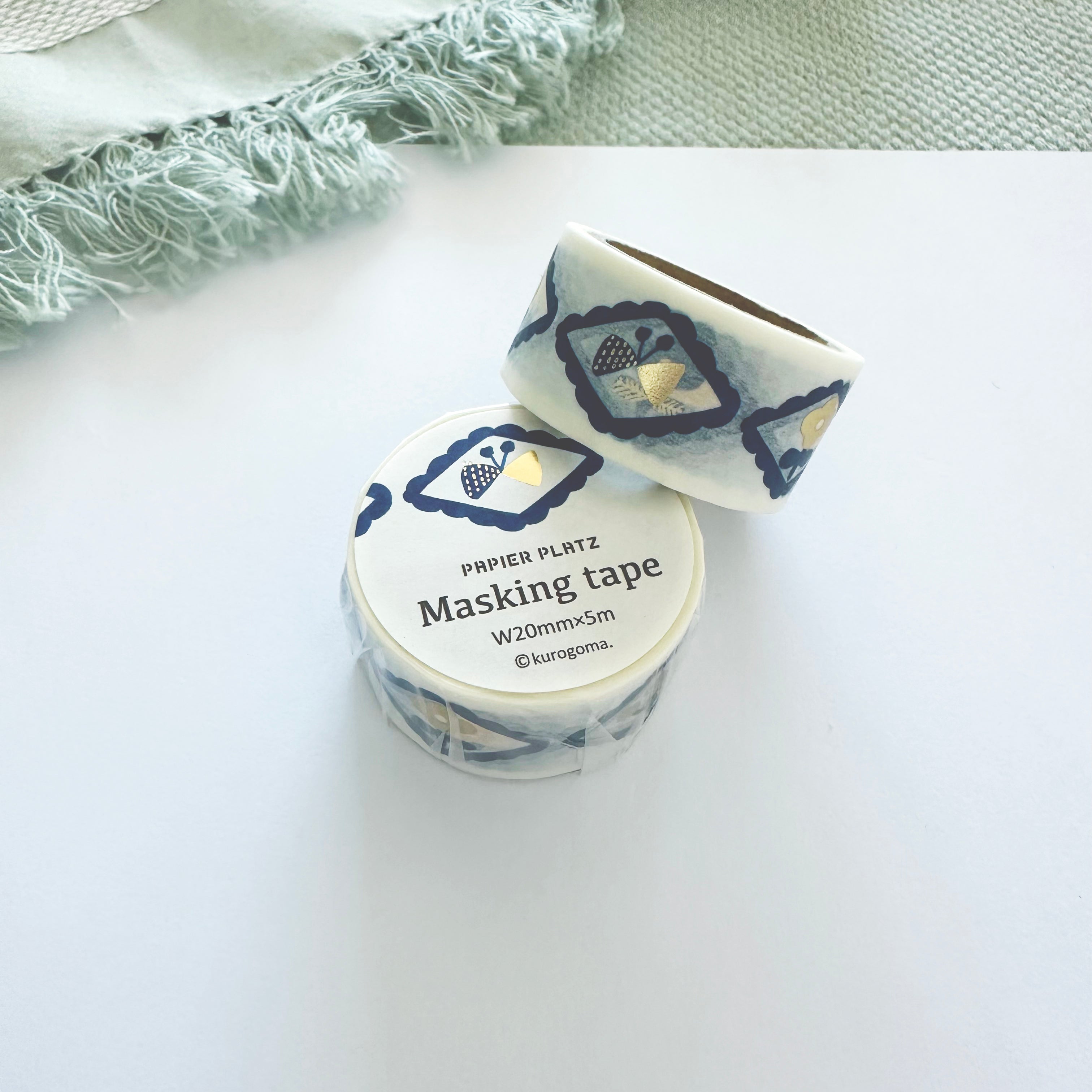 Kurogoma- Blue Gold Flake Infused Washi Tape- Dimond Butterfly & Flower