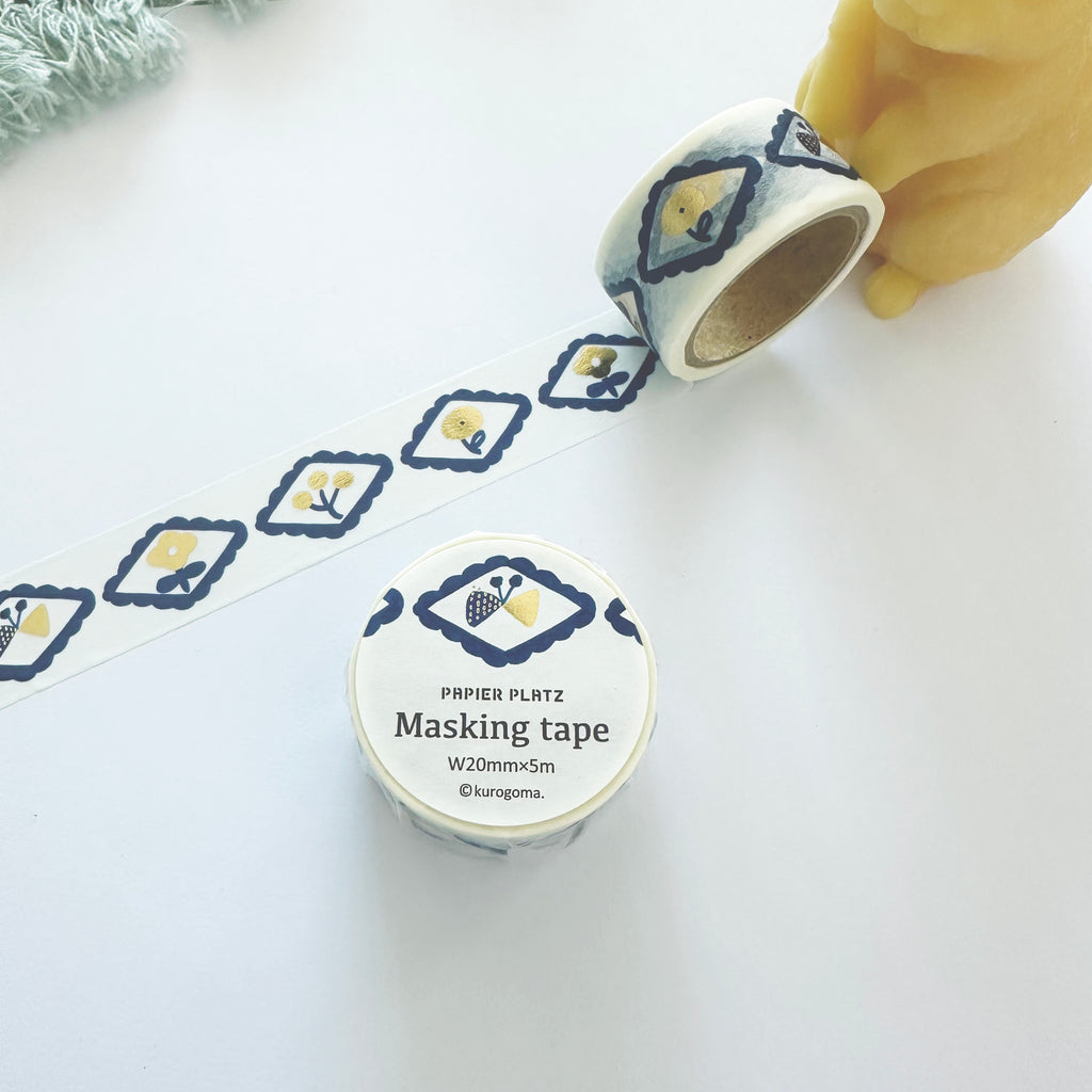 Kurogoma- Blue Gold Flake Infused Washi Tape- Dimond Butterfly & Flower