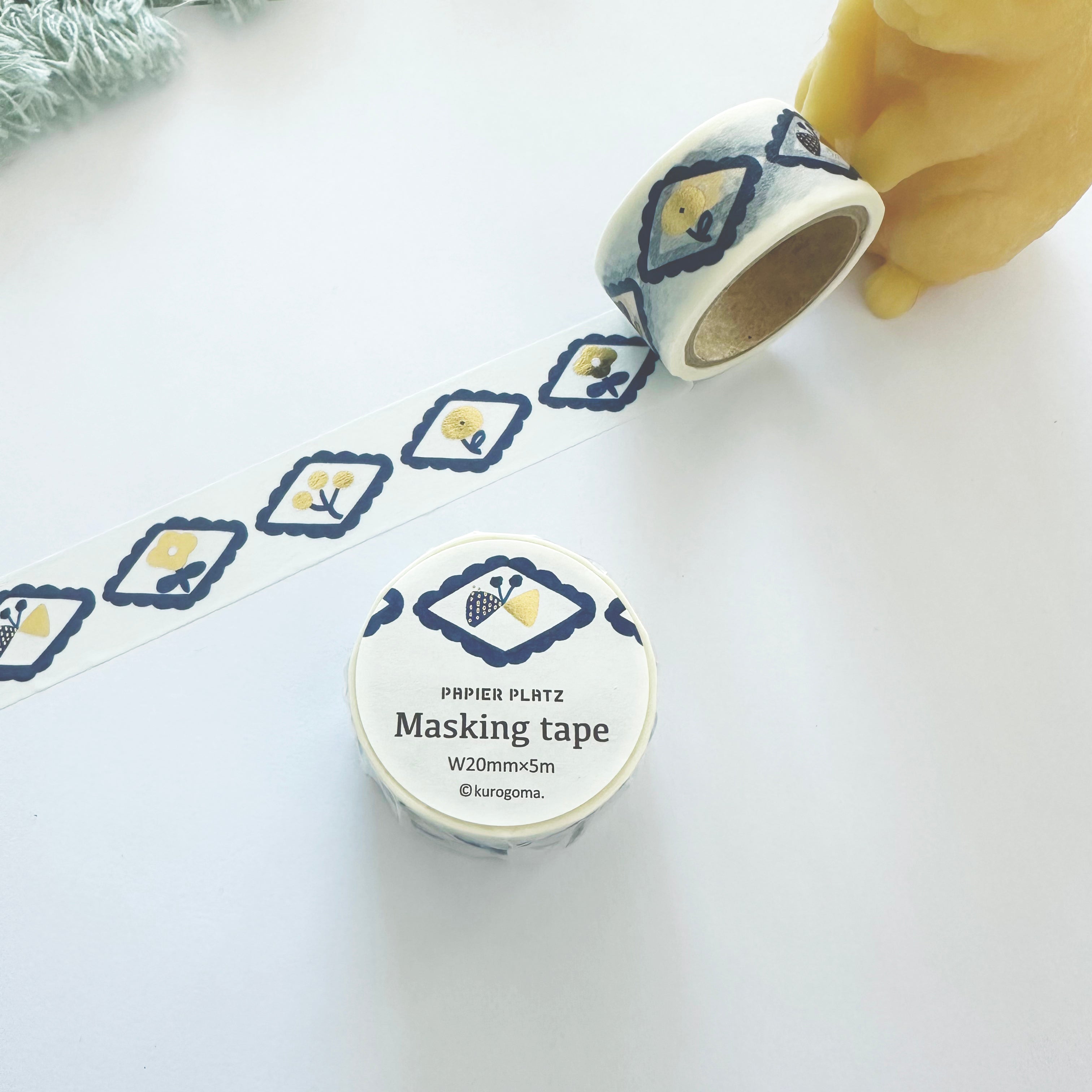 Kurogoma- Blue Gold Flake Infused Washi Tape- Dimond Butterfly & Flower