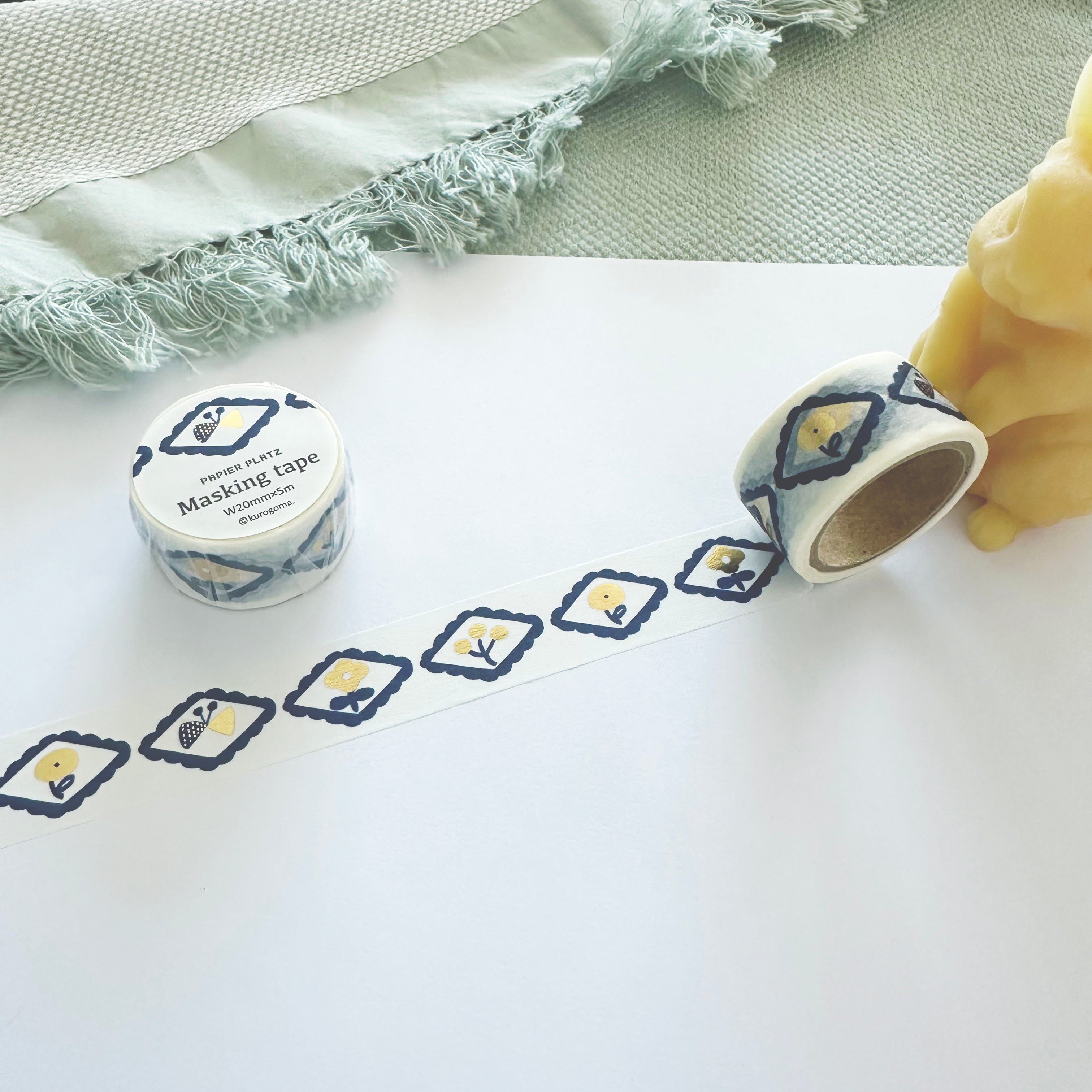Kurogoma- Blue Gold Flake Infused Washi Tape- Dimond Butterfly & Flower