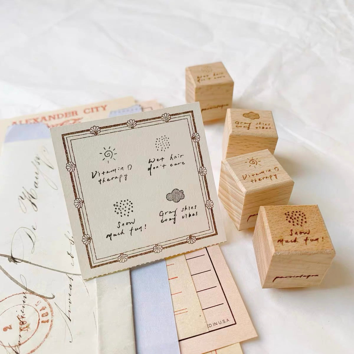 【Partialafra X Two Racoons】Wooden Stamp Set - Weather