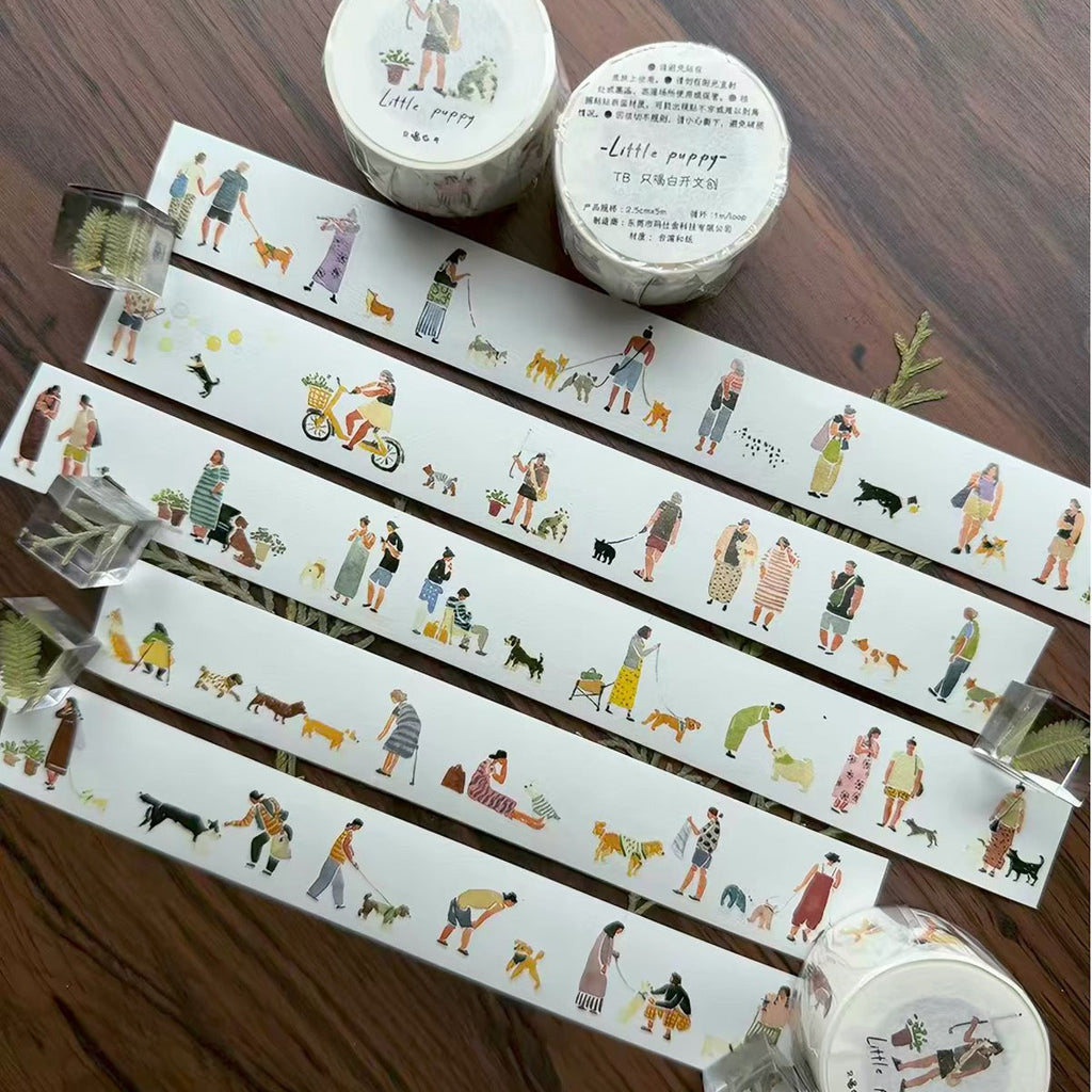 Clear Water Stationery - "Little People" Series Kiss-cut Washi Tape - Dog Walking