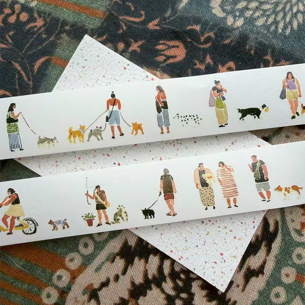 Clear Water Stationery - "Little People" Series Kiss-cut Washi Tape - Dog Walking