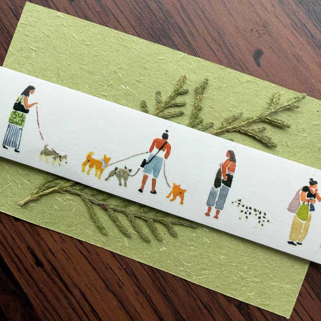 Clear Water Stationery - "Little People" Series Kiss-cut Washi Tape - Dog Walking