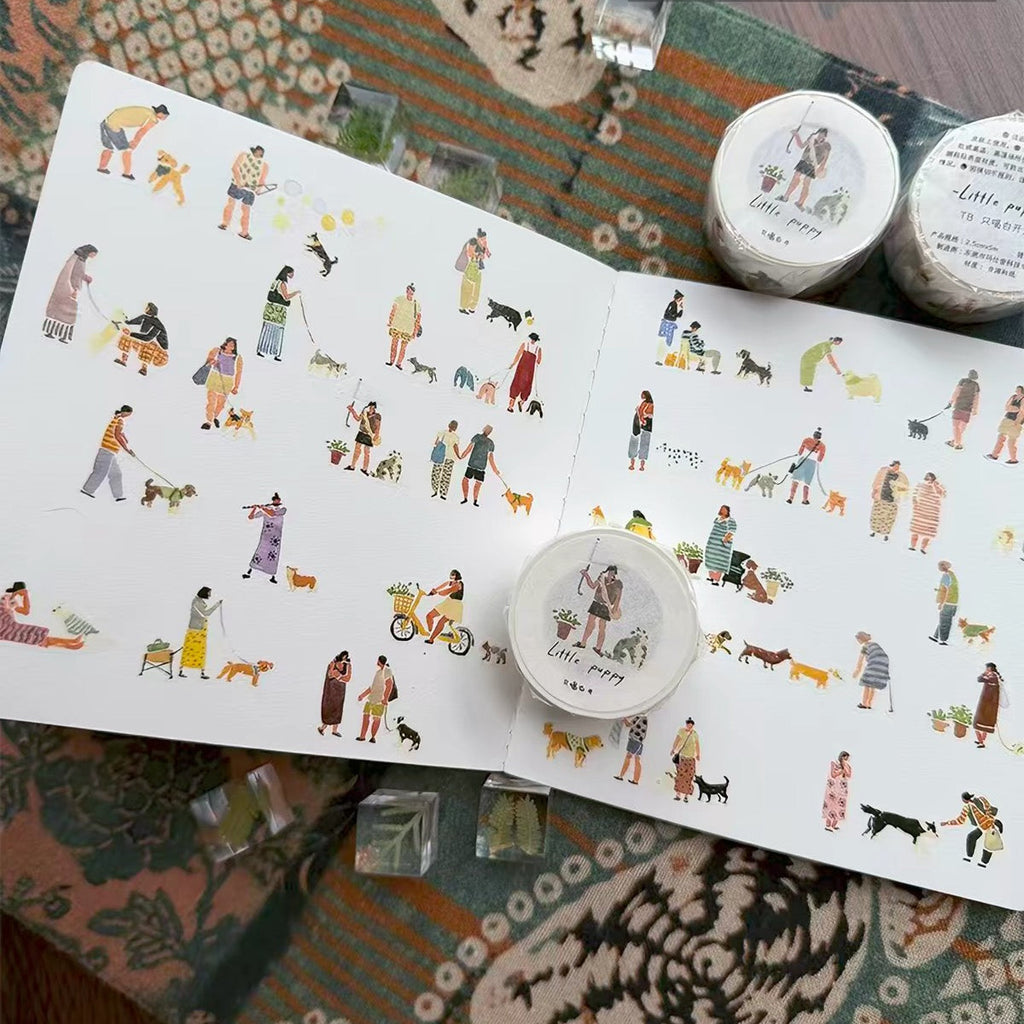Clear Water Stationery - "Little People" Series Kiss-cut Washi Tape - Dog Walking