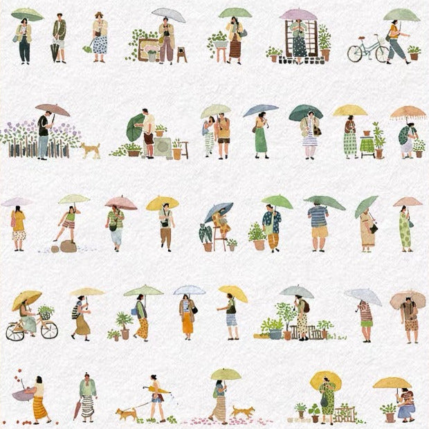 Clear Water Stationery - "Little People" Series Kiss-cut Washi Tape- A Moment Under the Umbrella