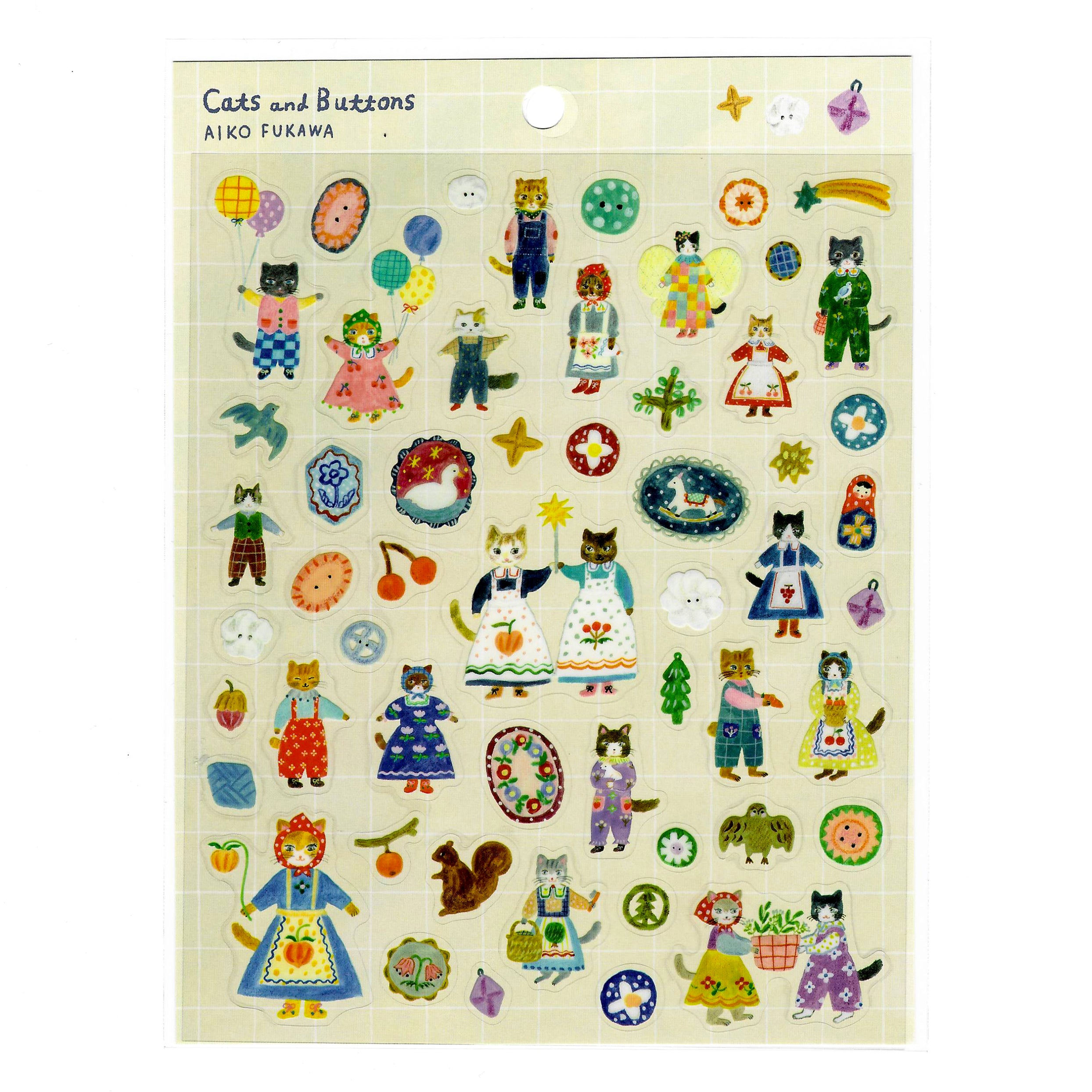 [Cozyca] Aiko Fukawa Sticker Sheet – Cats & Buttons